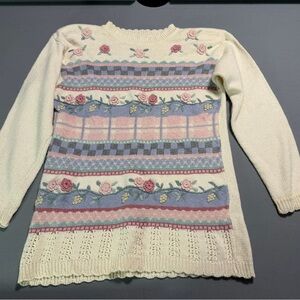 Floral Patterned Cream Sweater